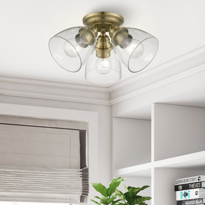 Gunnbjorn 3-Light 14.25" Semi Flush Mount, Antique Brass