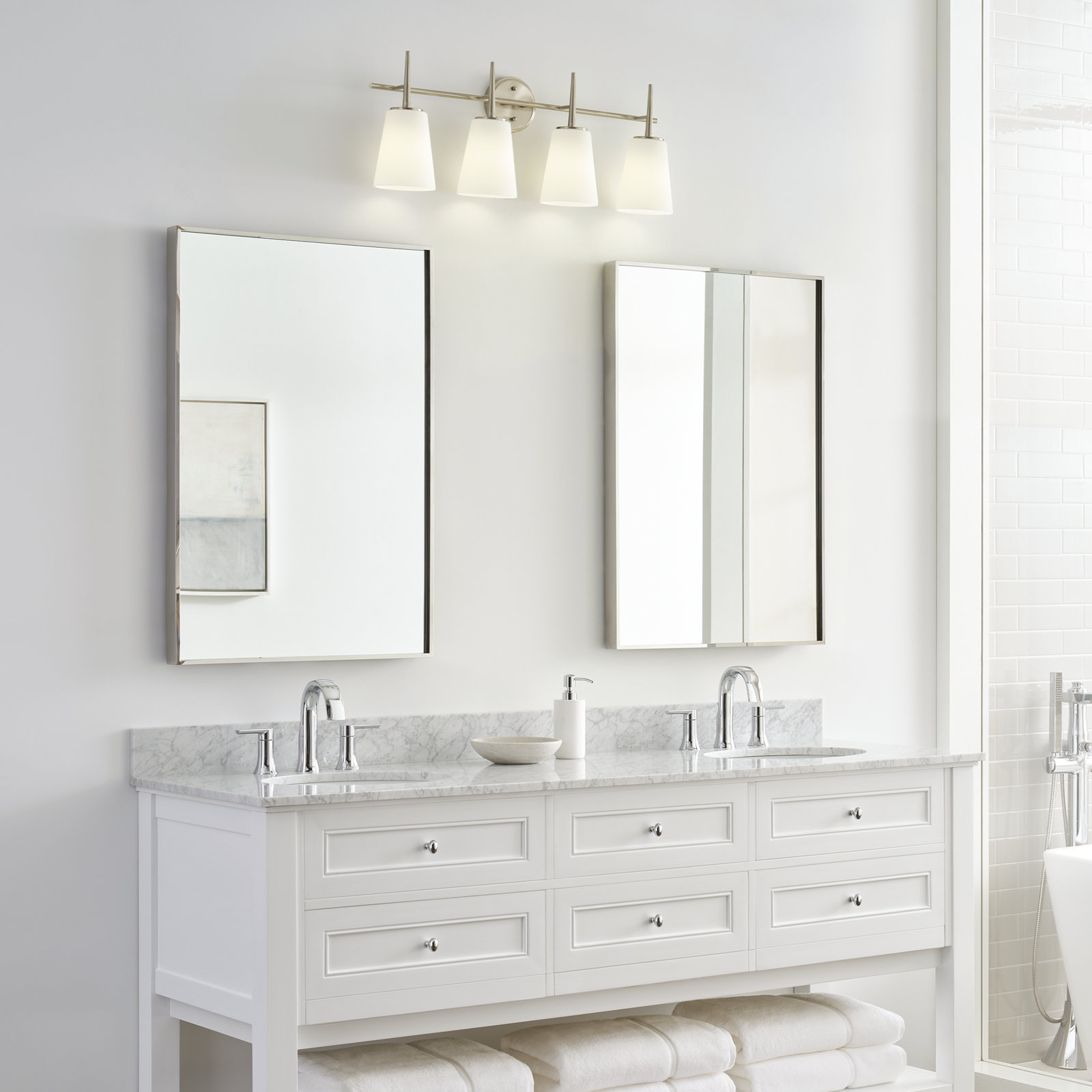 Erlandson 4 Light Dimmable Vanity Light, 100W A19 Medium, Brushed Nickel