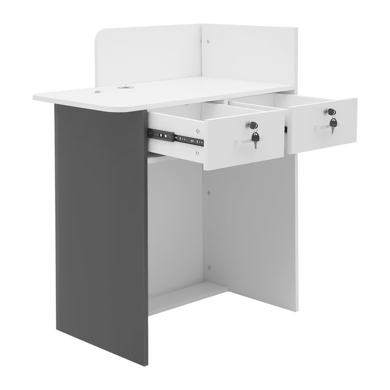 Bureau d'accueil moderne avec port USB et bande DEL, supportant une charge de 200 kg, idéal pour les bureaux, les salons de coiffure et les magasins.