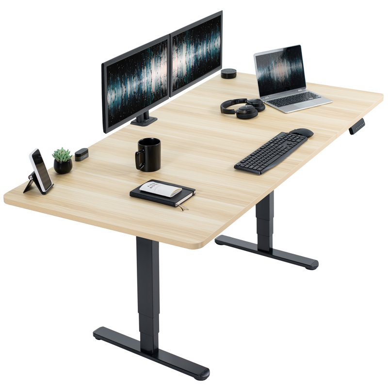 Electric 71" x 30" Stand Up Desk Workstation, 2B7B Series, Light Wood/Black, 25.4'' H x 71" W x 36'' D