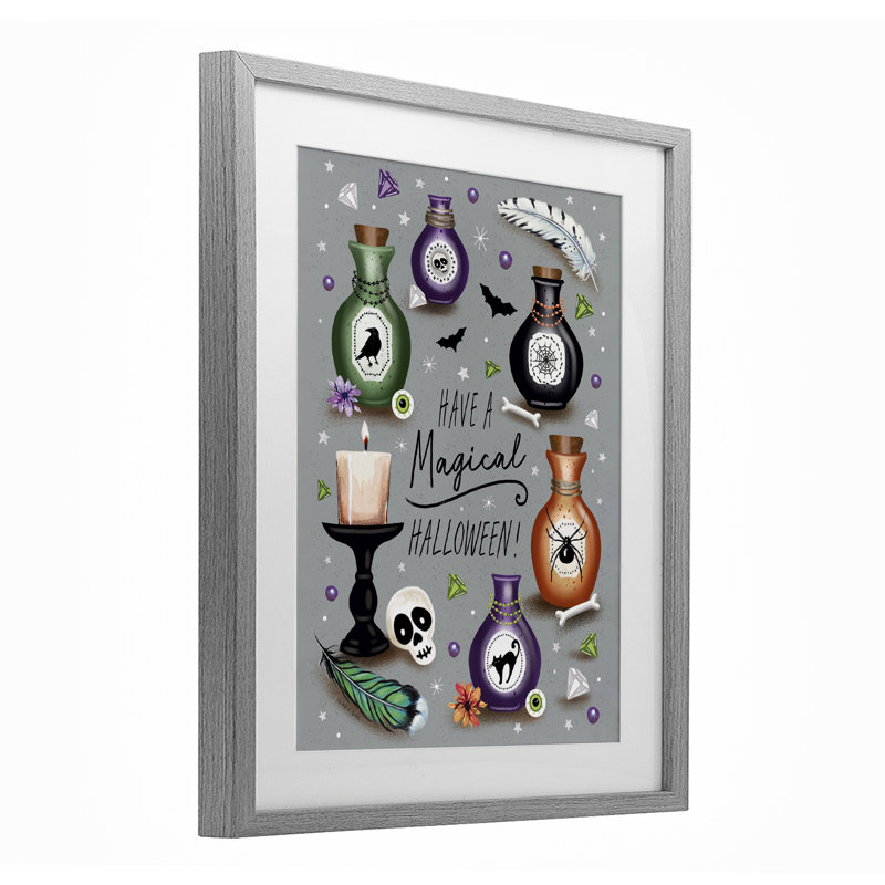 Magie d'Halloween, impression sous verre encadrée, conception par Elizabeth Tyndall, Cadre de ferme gris, H 21 po x l 17 po