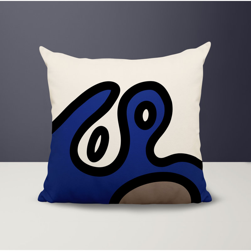Oreiller carré réversible intérieur / extérieur Peller, Bleu marine / noir / blanc cassé abstrait, H 17 po x l 17 po
