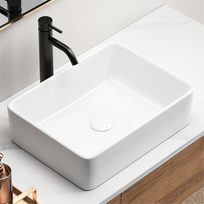Lavabo vasque rectangulaire en céramique blanche de 19 po x 15 po pour salle de bain moderne, surface bien polie, acide, nouvelle finition de conception d'emballage, résistance, mise à jour