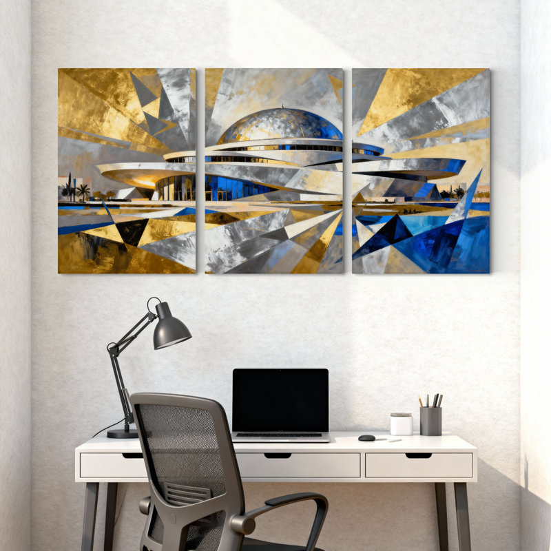 Cités et pays, ensemble de 3 reproductions d'art sur toile, H 18 po x l 36 po