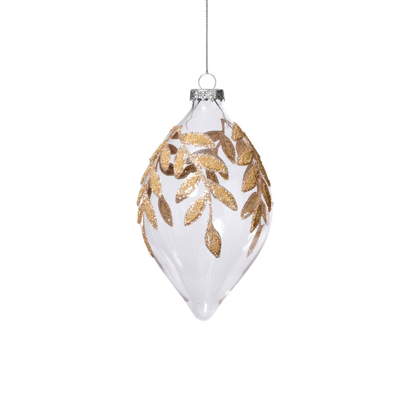 Ornements en verre avec motif de feuilles perlées dorées, ensemble de 6
