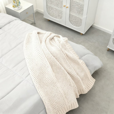 Chenille Knit Throw Blanket For Couch And Sofa, Cozy Chevron Texture Decorative Soft Blanket, For Home, Bed, And Chair
