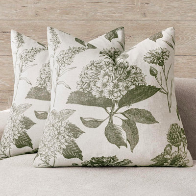 Ensemble de 2 housses de coussin 18 x 18 pouces à motif floral rétro en lin, coton et rayonne à imprimé recto-verso pour maison de campagne et maison moderne