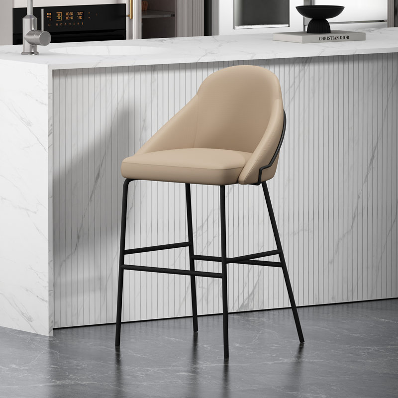 Tabouret de bar rembourré Gracie, Tabouret de bar (siège d'une hauteur de 29,1 po), Siège beige / structure noire