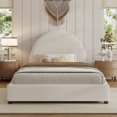 Aveline Boucle Upholstered Platform Bed With Rounded Curved Headboard For Luxurious Comfort