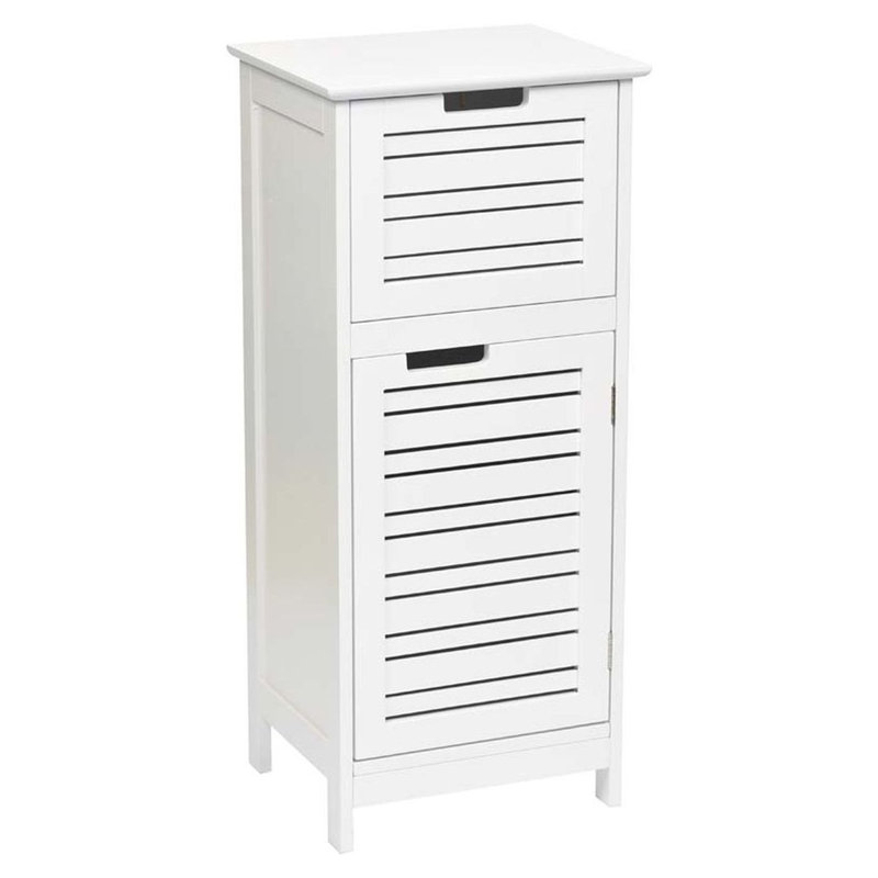 White MDF Bathroom Storage Cabinet with Vented Door and Drawer