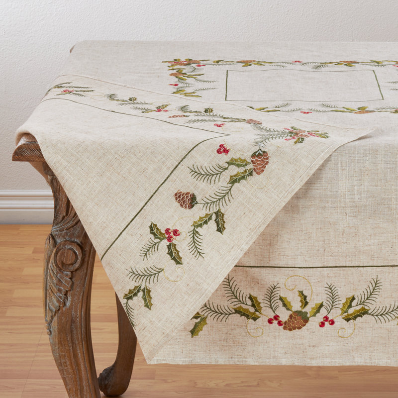 Joyeuses Fêtes Floral Christmas Tablecloth, 104" x 67"