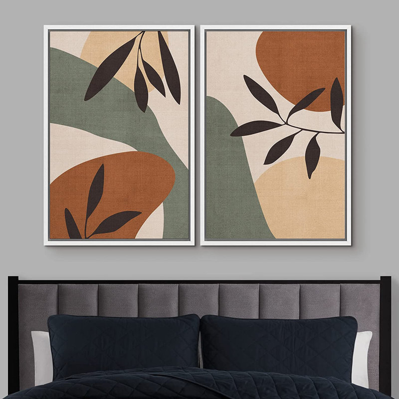 Mid-Century Shape Mid-Century Polygon Landscape Forest Plant - 2 pièces, H 24 po x l 32 po x P 1,5 po, Encadrement blanc