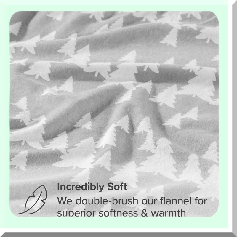 Winter Woods Flannel Sheet Set - Double Brushed for Extra Softness. Velvety Soft Heavyweight Fabric with Deep Pockets for Queen Beds.