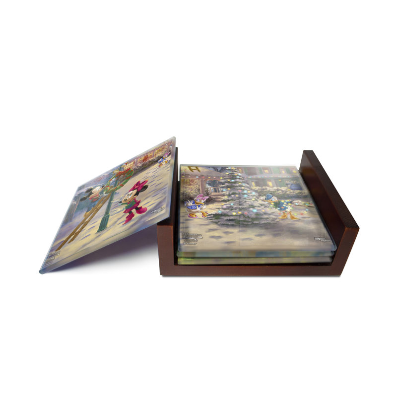 (Symboles) Ensemble de sous-verres en verre Starfire, Thomas Kinkade / Noël victorien de Mickey