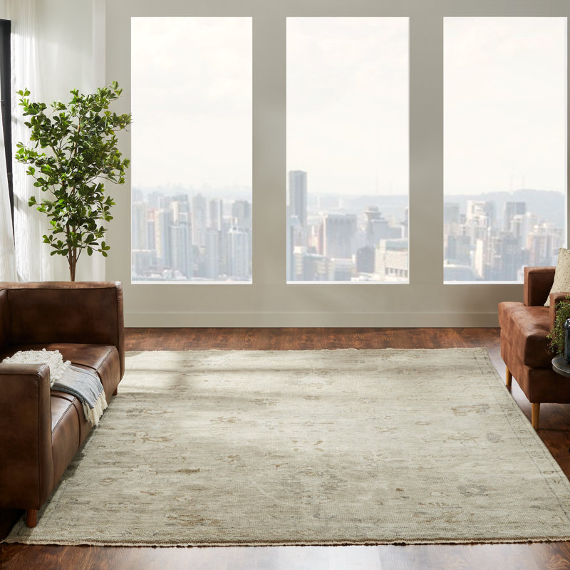 Kiern Hand Knotted Wool Flroal Area Rug in Gray, Rectangle 9' x 12'