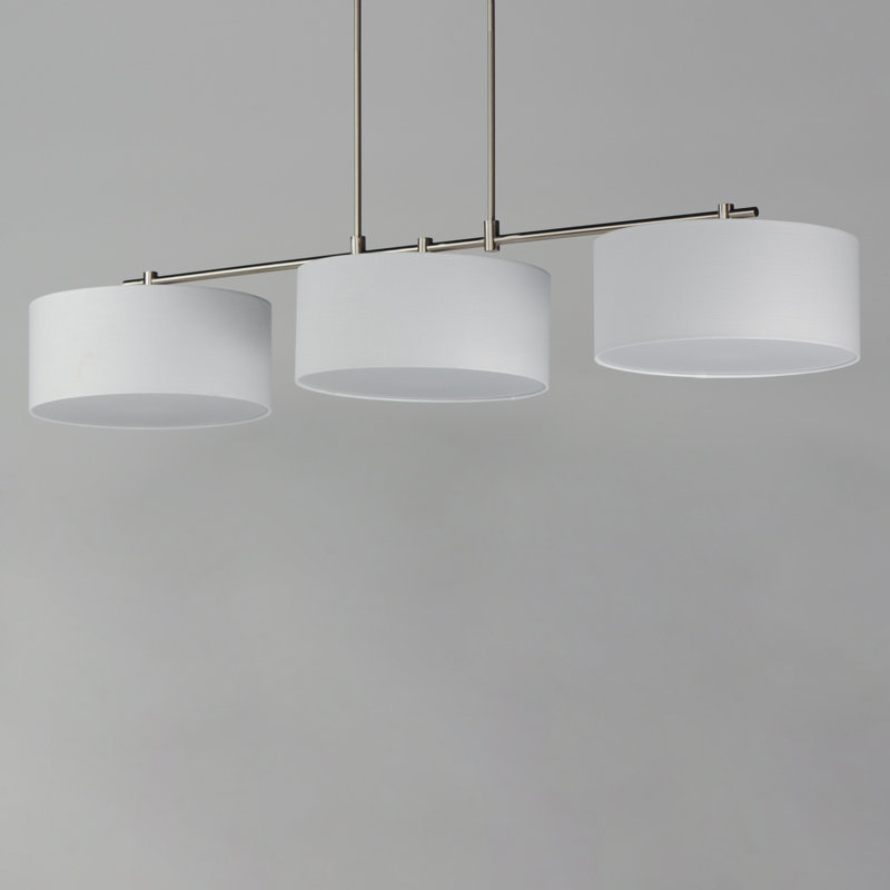 Luminaire suspendu tambour à 3 lumières pour îlot de cuisine Eronim, Nickel satiné, Blanc