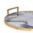 Set Of 2 Decorative Trays With Handles, Black White Faux Marble Print, Gold