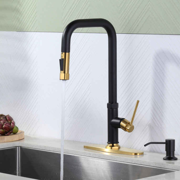 ARCORA Single Handle Pull Down Kitchen Faucet with Soap Dispenser and Deck Plate