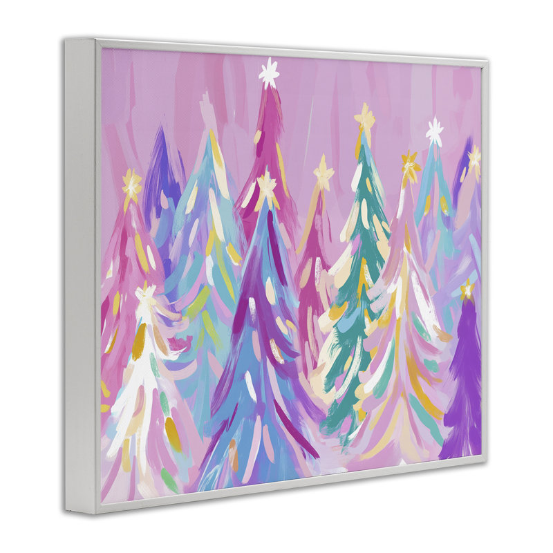 Abstrait d'arbres de Noël pastel encadré, estampe numérique, conception par Arlington Prints, H 16 po x l 20 po