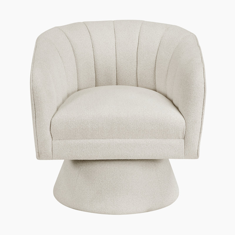 Charley Round Arms Boucle Swivel Chair, Beige Boucle