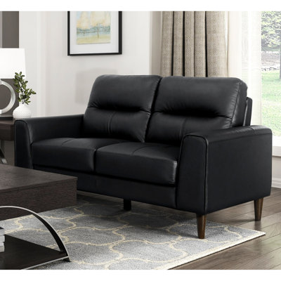 Noir moderne avec cuir véritable, structure en bois massif et contreplaqué, siège d'une largeur de 43 po, mousse à haute densité en cuir à assemblage simple, profondeur de 20,5 po, look rétro