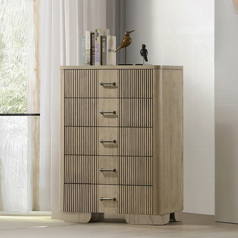 Commode de style rustique 1Pc avec 5 tiroirs de rangement en bois de chêne antique