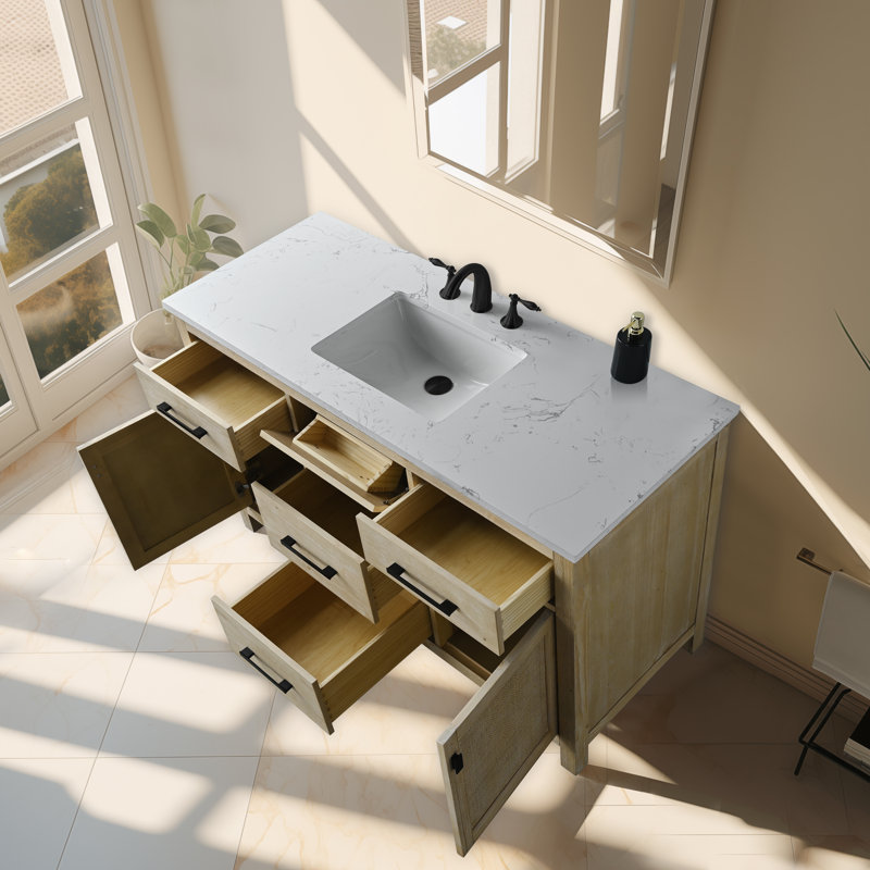 Marquist 54" Single Bathroom Vanity With Stone Top, Fir Essence Light