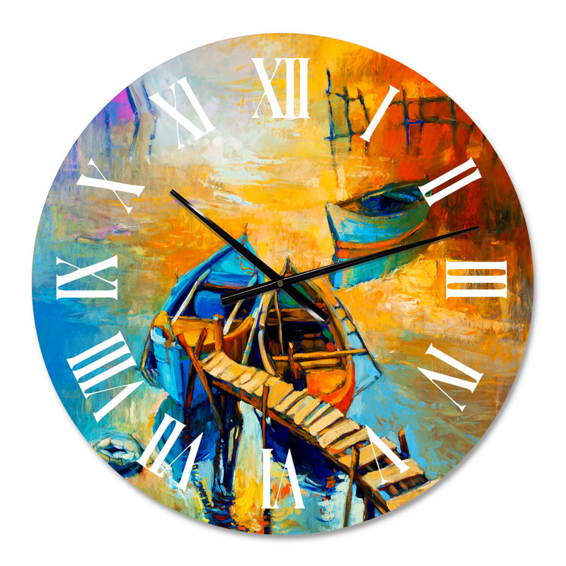 Bateau pendant la soirée, lueur au lac V - horloge murale nautique et côtière, Petit