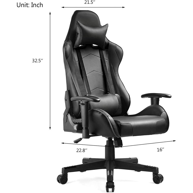 CG INTERNATIONAL TRADING Adjustable Reclining Ergonomic Swiveling PC & Racing Game Chair with Footrest, Black