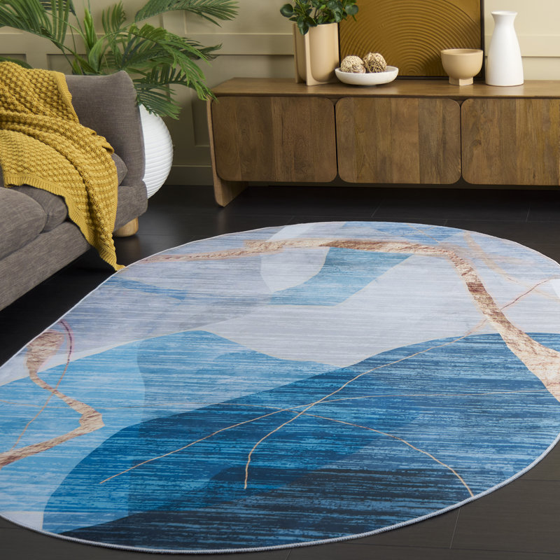 Tapis abstrait lavable à la machine Tacoma Performance, Rond 8 pi