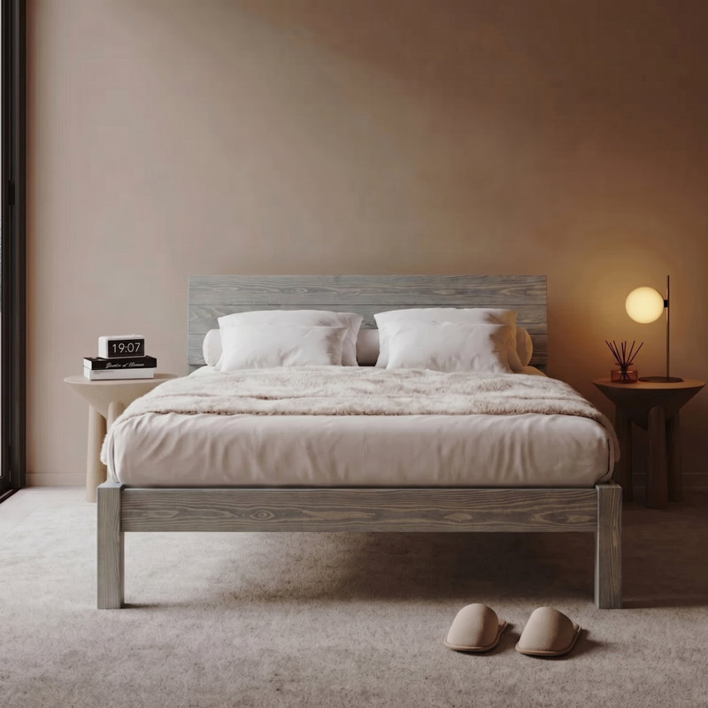 Ivor Bed Frame, 85" x 85", Gray Wood