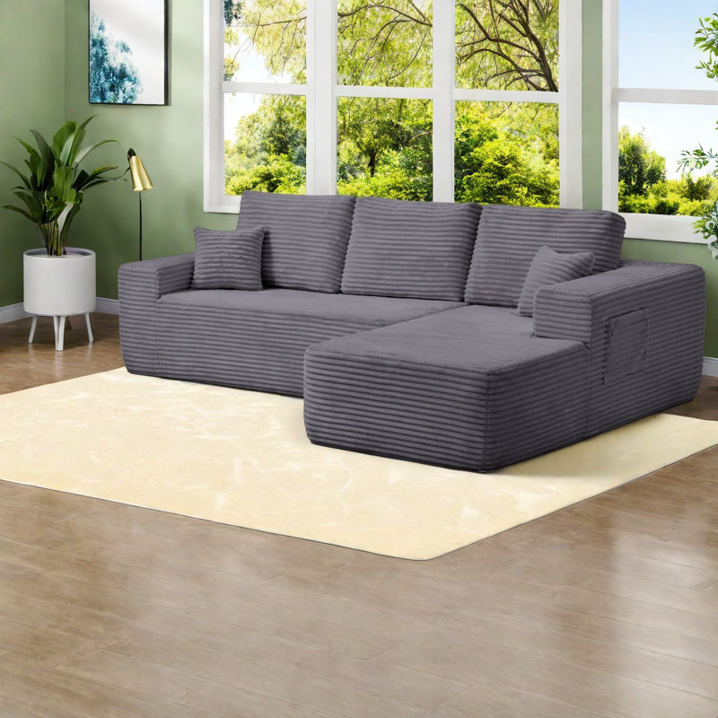 Canapés modernes en tissu moelleux, méridienne en L de 104 po, design minimaliste pour la maison