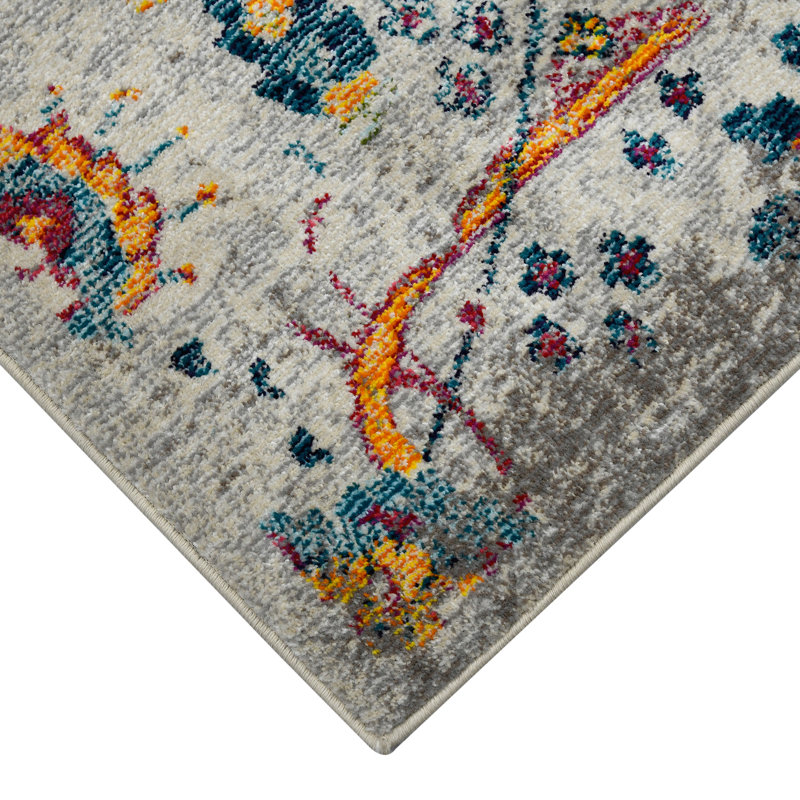 Ivory and Orange Floral Synthetic Rectangular Area Rug