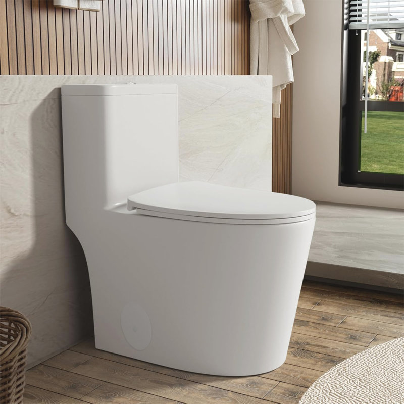 White Ceramic Dual-Flush Elongated One-Piece Toilet