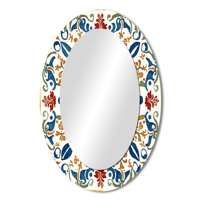 Mediterranean Tiles In Retro Blue VII - Large Oval Wall Mirror On Metal
