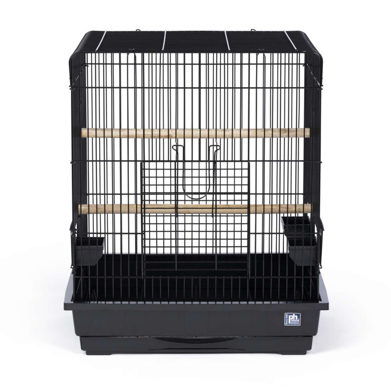 Black Square Roof Parrot Cage with Perches and Dishes