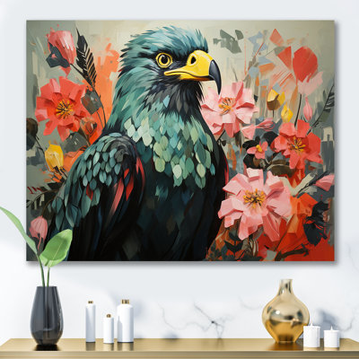 Green Green Vibrant Floral Portrait - aigle, art mural