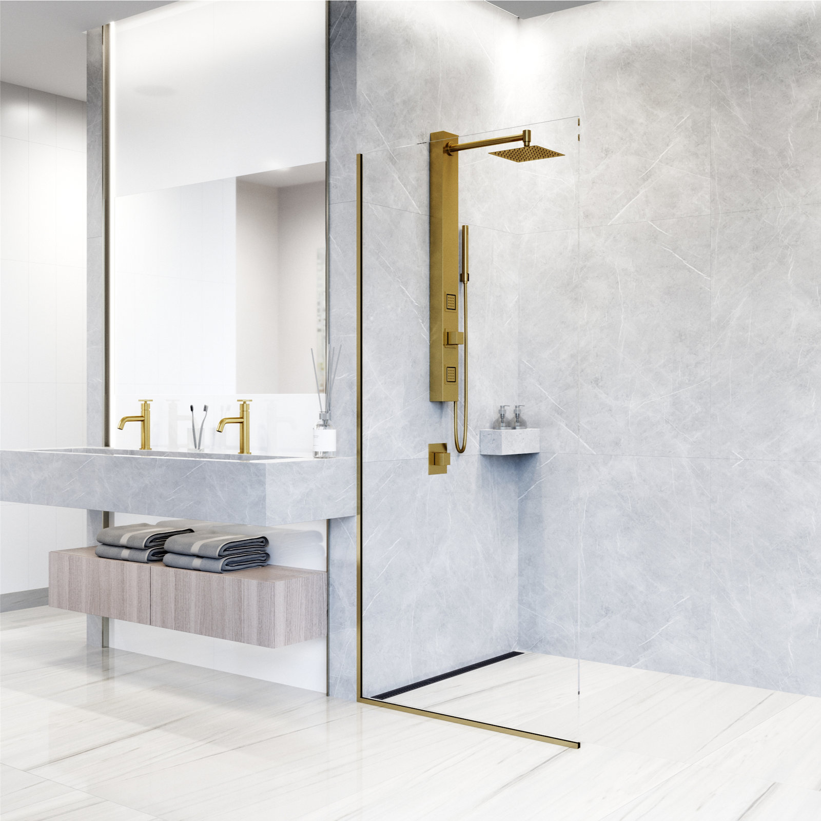 Orchid 2-Jet Shower System with Hand Wand, Matte Brushed Gold