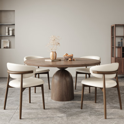 Wabi-Sabi 5Pcs Dark Walnut Round Table Set