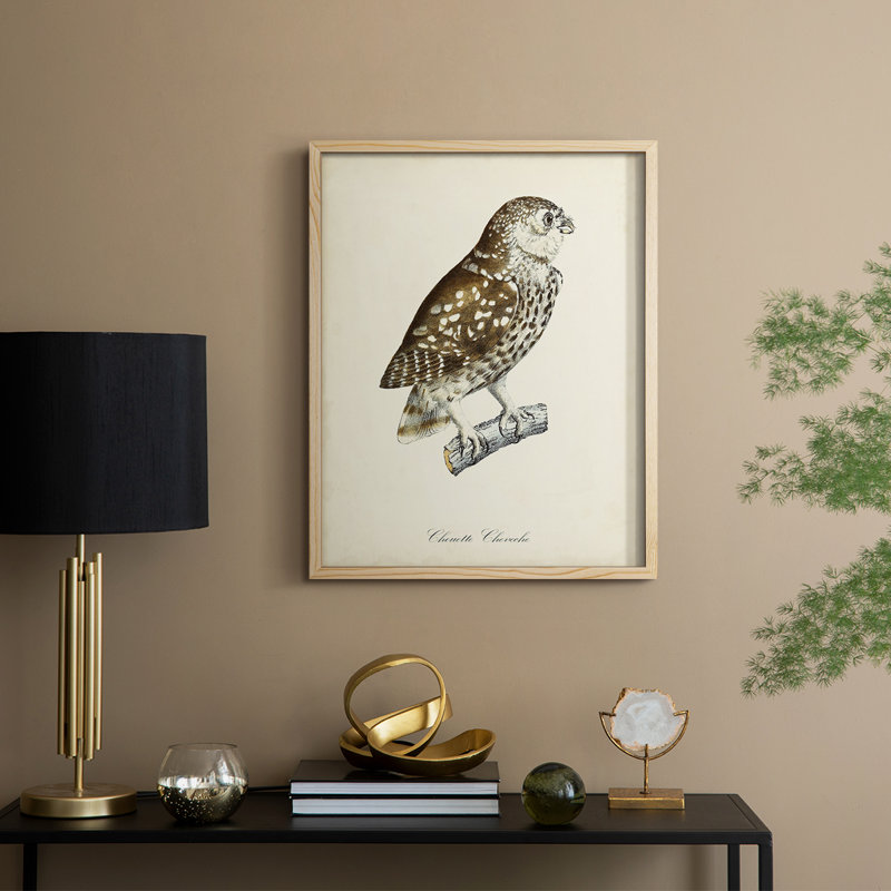 «French Owls I», reproduction encadrée - bois massif, H 11 po x l 9 po