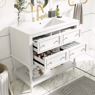 Meuble-lavabo de 36 po avec 4 tiroirs et structure en bois massif