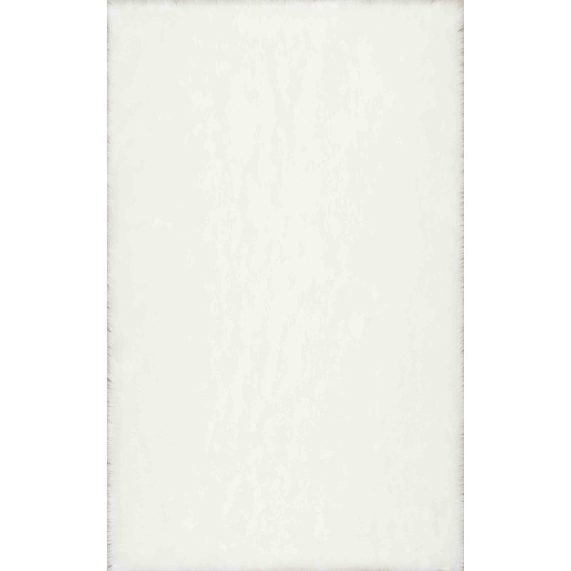 Tapis blanc à poils longs Mandelyn, Rectangle 6 pi x 9 pi