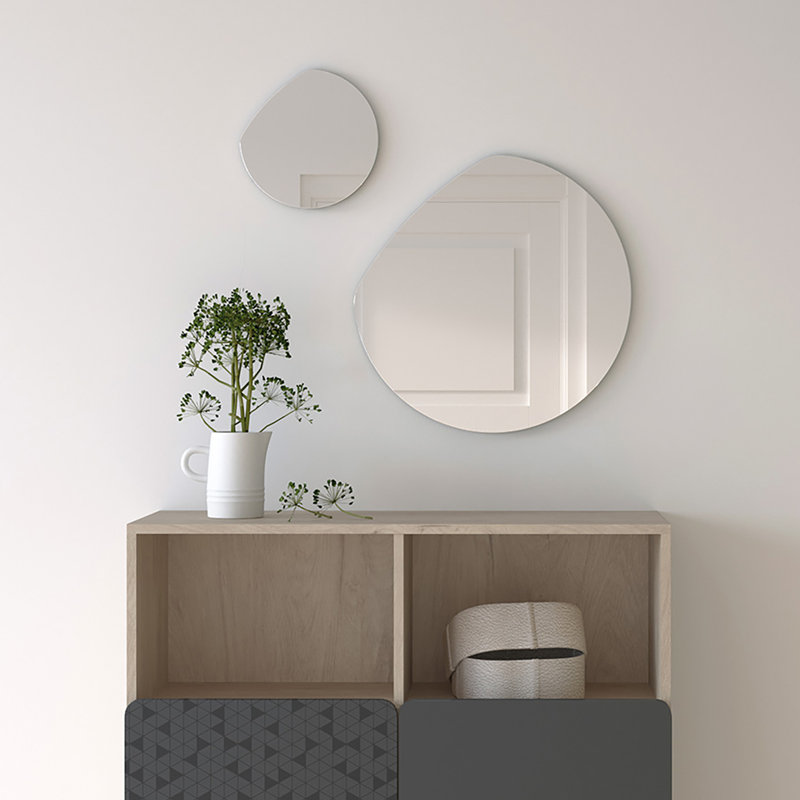 Wood Asymmetrical Wall Mirror, Mustard