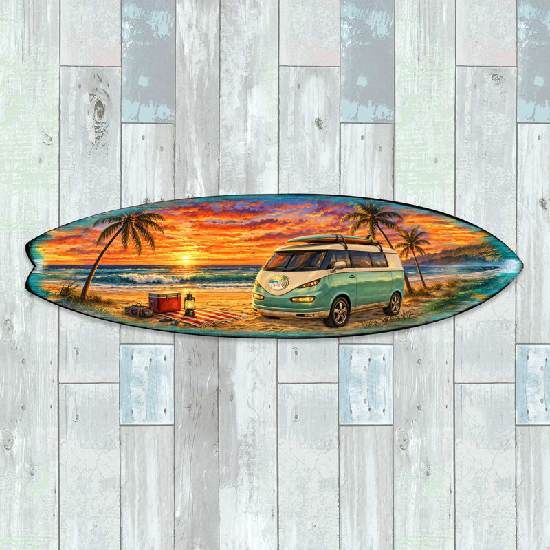 Coucher de soleil coucher de soleil, planche de surf, art mural, décoration côtière faite à la main par g. Debrekht