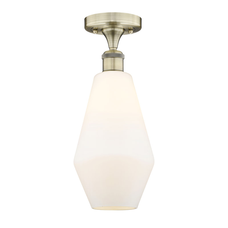 Amylea Glass Semi Flush Mount, Cased Matte White, Antique Brass