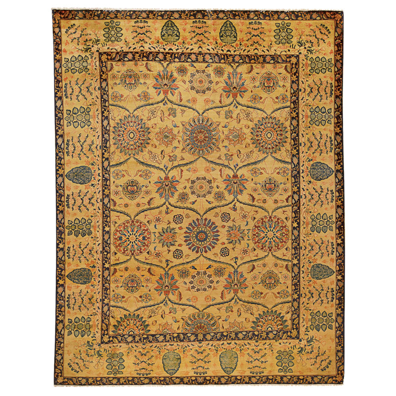 Tapis doré et doré de haute qualité noué à la main