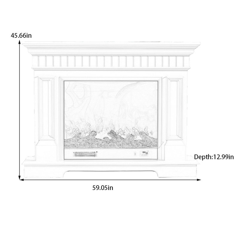 Cheminée tendance en ligne tridimensionnelle, Blanc, H 45,66 po x l 59,05 po x P 12,99 po