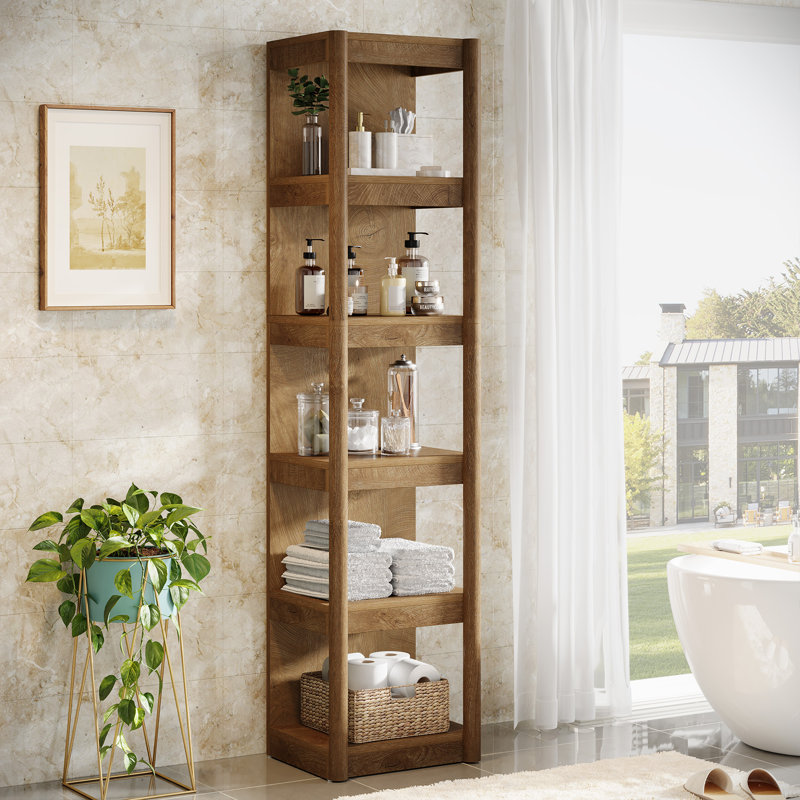 5-tier Narrow Bookcase, 70.9" Tall Farmhouse Bookshelf With Open Storage Rack, 1