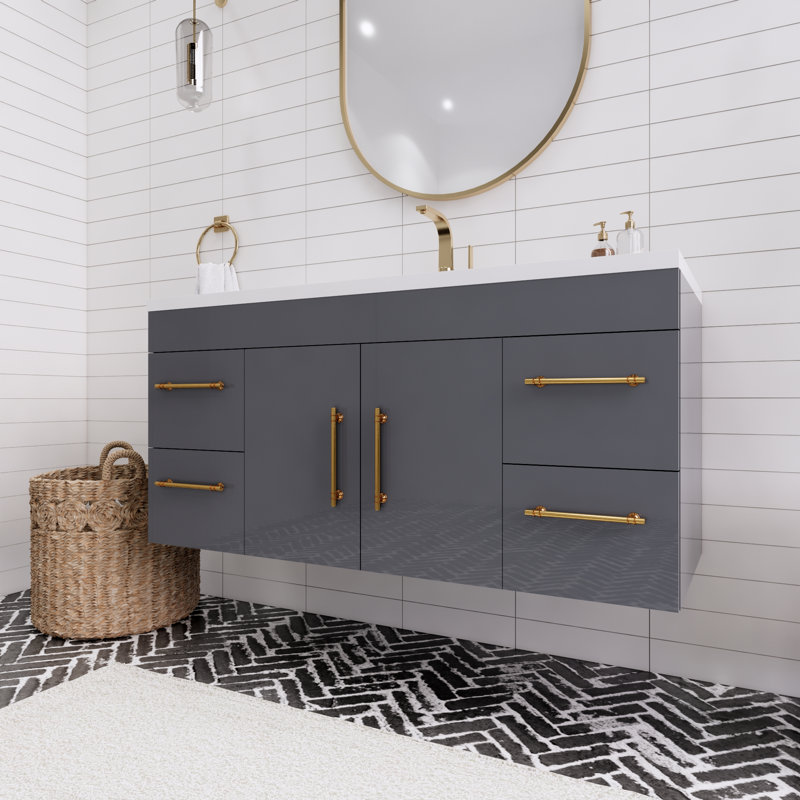 Spring Single Bathroom Vanity with Acrylic Top, Gloss Gray