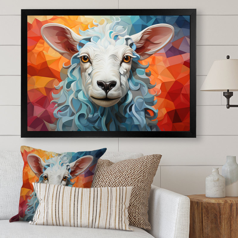 Sheep Serenity Geometric - Animals Canvas Prints, H 16 po x l 32 po x P 1 po, Cadre photo noir